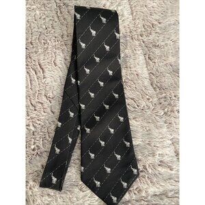 Firsite 💯 % Silk Tie Mens Necktie 4” Wide at Bottom Black With Silver Elephants